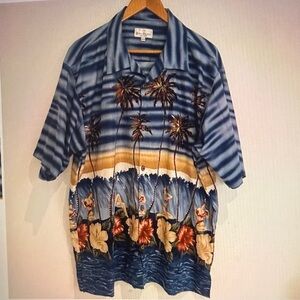 Bill Blass Men Hawaiian Girl Print Short Sleeve Collared Button Up Shirt Size XL